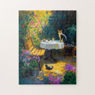 Puzzle Gatos impresionistas jugando en el rincón del jard
