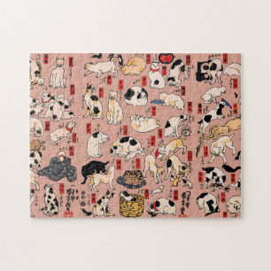 Puzzle gatos japoneses Ukiyo-e Funny kitty