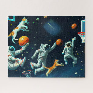 Puzzle Gatos jugando básquetbol en el espacio con astrona