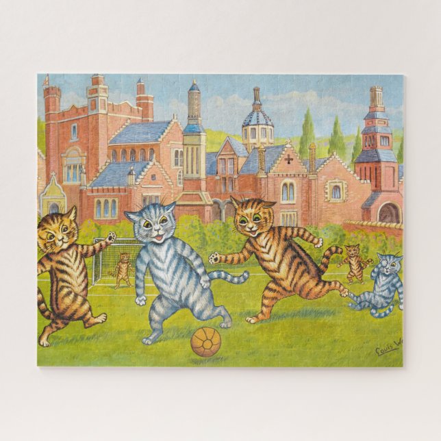 Puzzle Gatos jugando fútbol por Louis Wain (Horizontal)