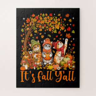 Puzzle Gatos lindos de otoño hojas calabaza "Es otoño tod