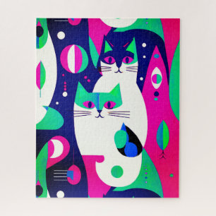 Puzzle Gatos modernos de mediados de siglo con un fondo a
