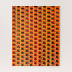 Puzzle Gatos Negros de Halloween Cuadrados Naranjas Dibuj