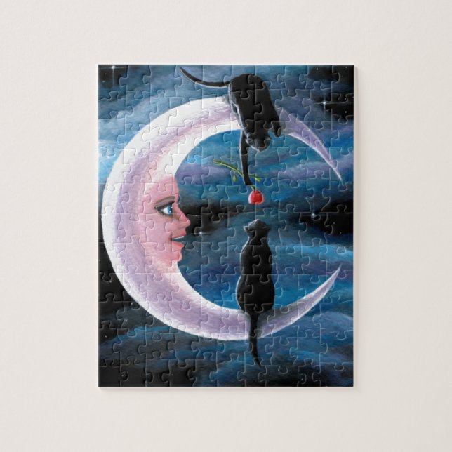 Puzzle Gatos negros del gato 581 en la luna (Vertical)