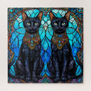 Puzzle Gatos negros en diseño artístico de vidrio emploma