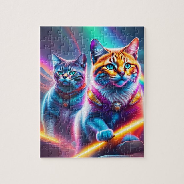 Puzzle Gatos Neon Con Colores Arcoíris Lasers (Vertical)