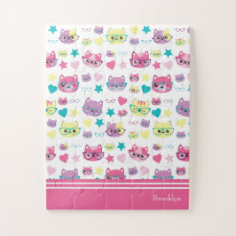 Puzzle Gatos Pastel Guay Con Patrón De Gafas, Rosa