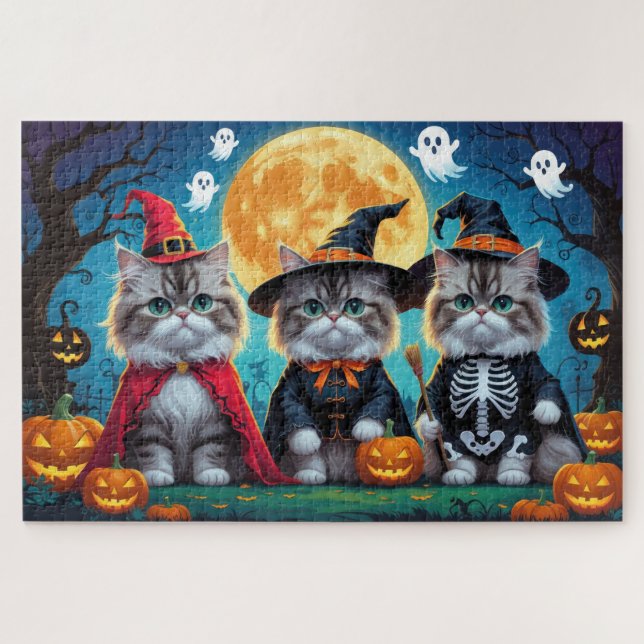 Puzzle Gatos persas Calabaza Halloween Funny (Horizontal)