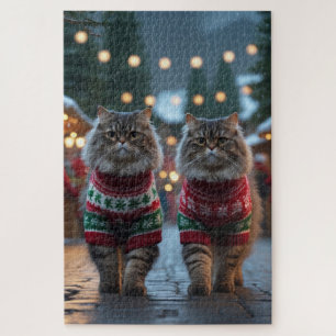 Puzzle Gatos Persas Navidad Nieve Fiesta