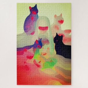 Puzzle Gatos y Espíritus místicos – Arte Anime Abstracto 