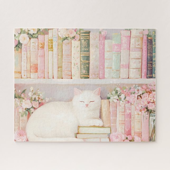 Puzzle Gatos y libros florales de bonito (Horizontal)
