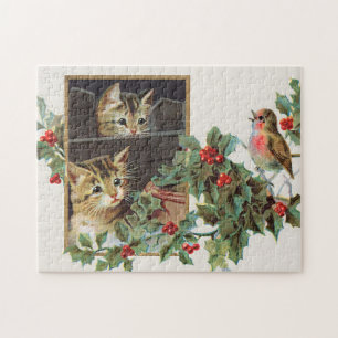 Puzzle Gatos y pájaro holgazanes de vintage