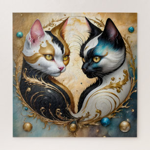 Puzzle Gatos Yin-Yang con Elementos Cósmicos Mágicos