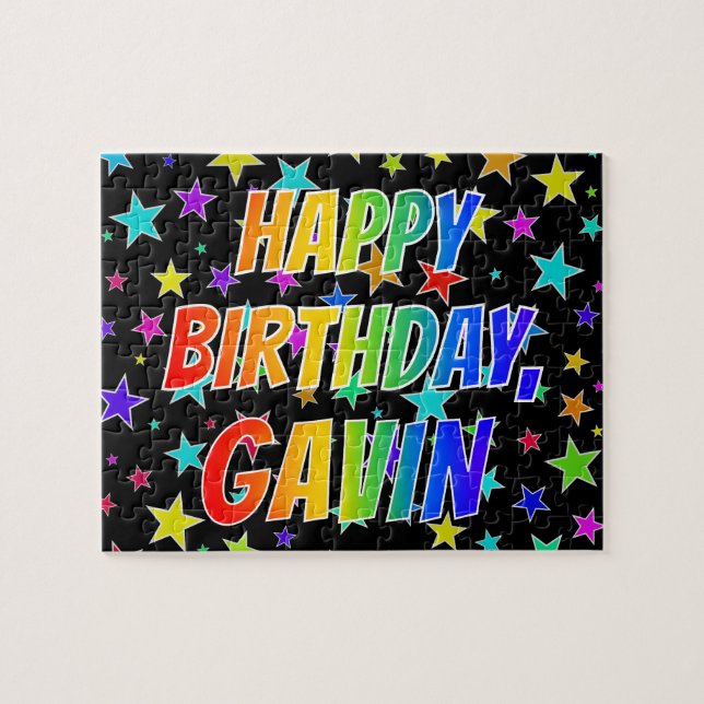 Puzzle "GAVIN" Nombre, Diversión "FELIZ CUMPLEAÑOS" (Horizontal)
