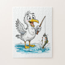 Gaviota pescando con caña en aguas poco profundas