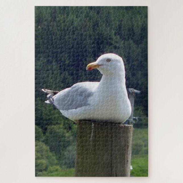 Puzzle Gaviota Posada en Poste de Cerca Ave Costera (Vertical)