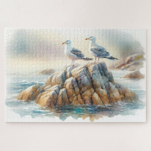 Puzzle Gaviotas Costeras Acuarela Paisaje Marítimo