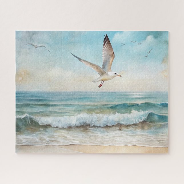 Puzzle Gaviotas volando en una playa (Horizontal)