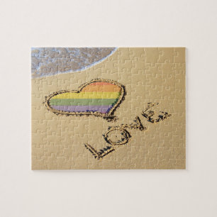 Puzzle Gay Rainbow Love Heart In the Sand