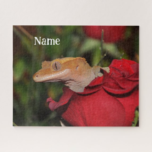 Puzzle Gecko Lizard detenido y personalizado en un Rosa (Horizontal)