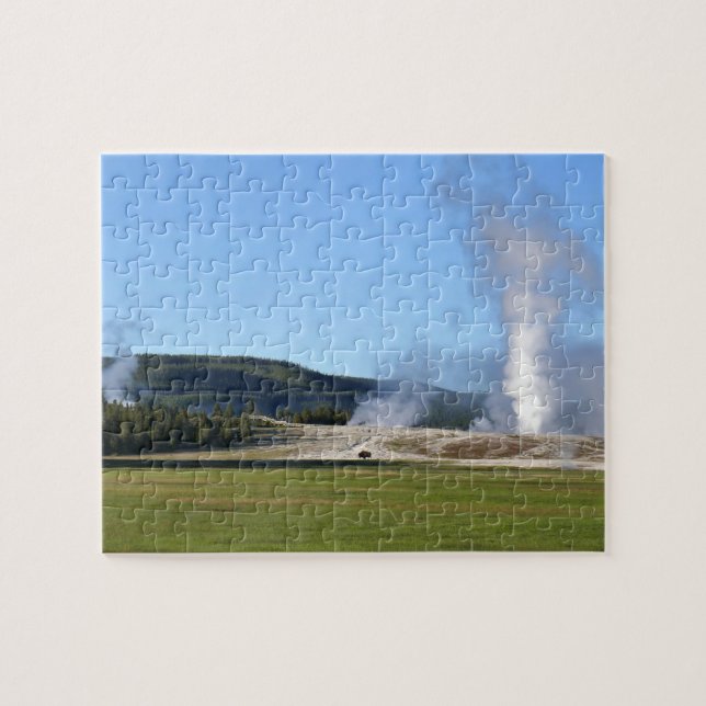 Puzzle Géiser Deep Blue y bisonte en Yellowstone (Horizontal)
