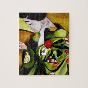 Puzzle Geisha cute con kimono verde arte original