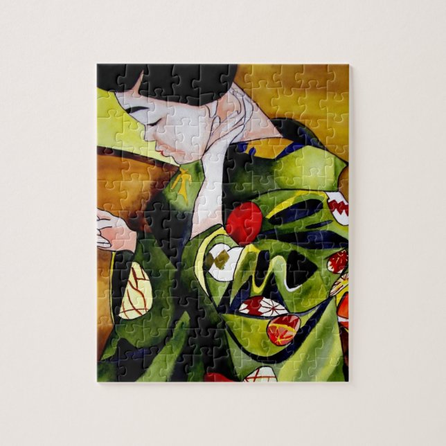 Puzzle Geisha cute con kimono verde arte original (Vertical)