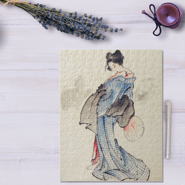 Puzzle Geisha de arte japonés vintage en un Kimono con ve (Subido por el creador)