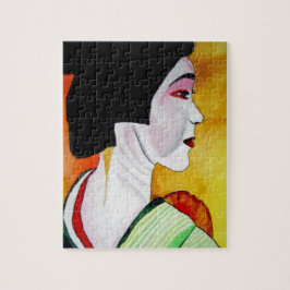 Puzzle Geisha japonesa con kimono verde arte original