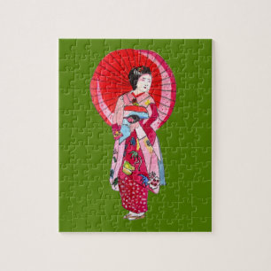 Puzzle Geisha japonesa kimono rojo arte lindo