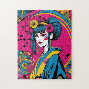 Puzzle Geisha Japonesa Moderna de Arte Pop Vibrante