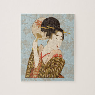 Puzzle Geisha japonesa vintage Chica en Kimono con ventil