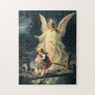 Puzzle Gel, de protección y dos niños en puente