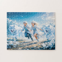 Puzzle Gemini Zodíaco con Niños Gemelos y Lobos Blancos