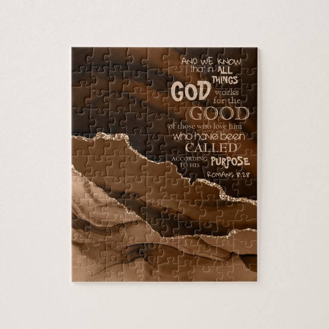Puzzle Gemstone Agate Romans 8:28 Biblia Verse (Vertical)
