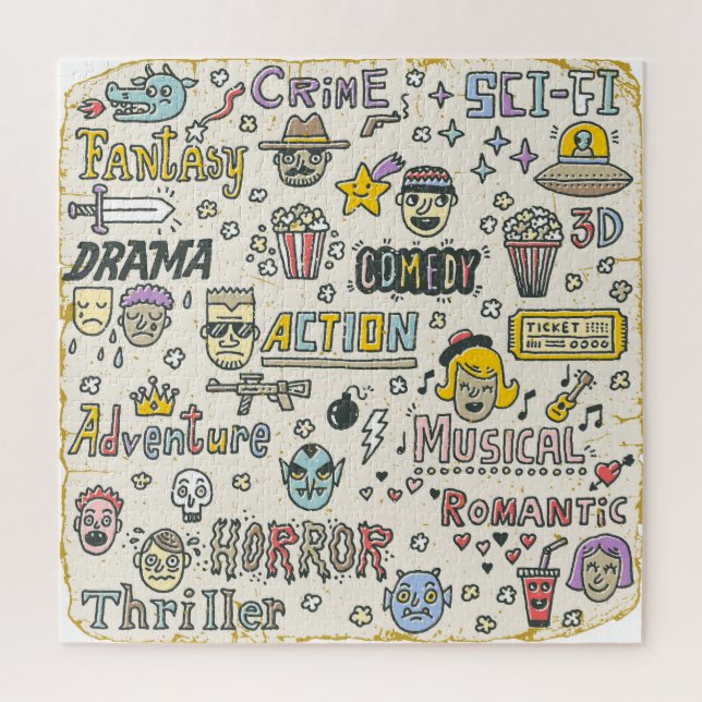 Puzzle Géneros de películas: TV muestra conjunto de doodl (Vertical)