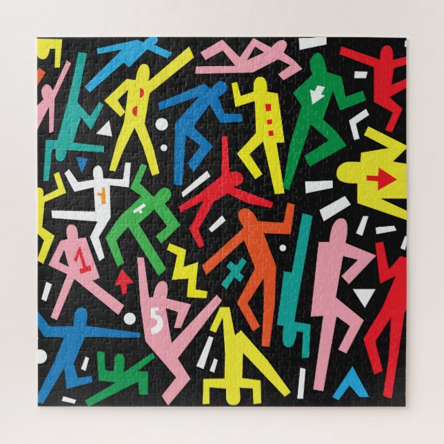 Puzzle Gente bailando, patrón de doodle set. (Vertical)