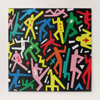 Puzzle Gente bailando, patrón de doodle set.