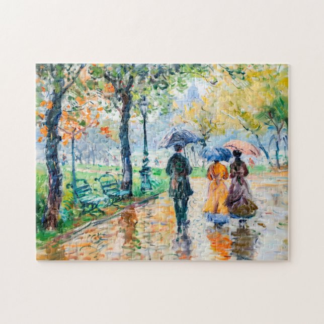 Puzzle Gente con paraguas en el parque (Horizontal)