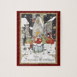 Puzzle Gente Victoriana de Navidad Antigua yendo a la Igl