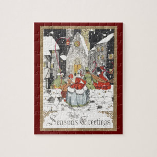 Puzzle Gente Victoriana de Navidad Antigua yendo a la Igl