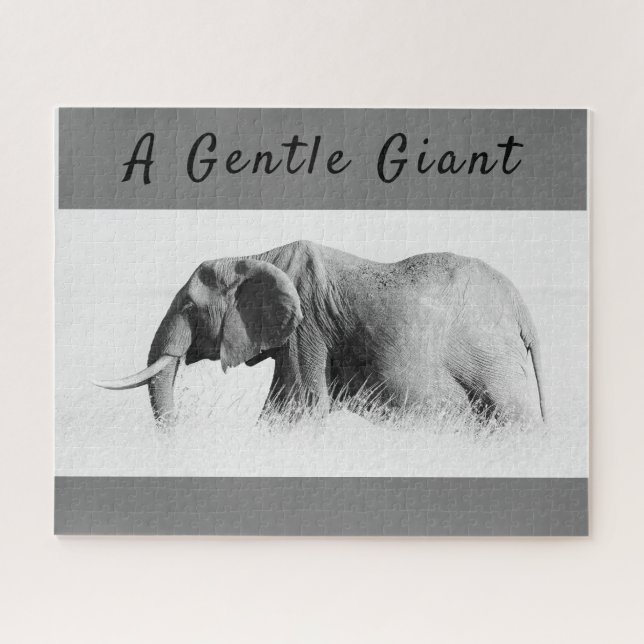 Puzzle Gentle Giant Elephant foto de alta clave con texto (Horizontal)