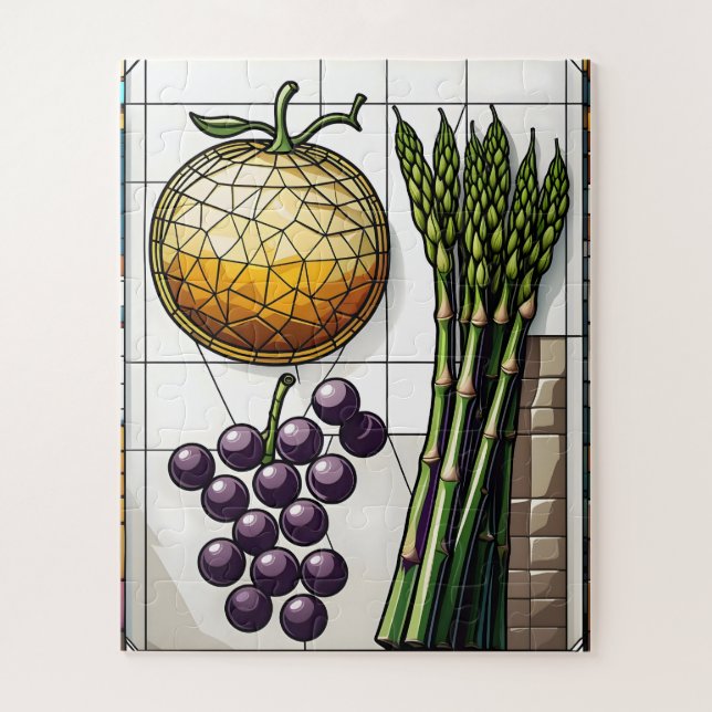 Puzzle Geometric Food Grid Stained Glass Illustration (Vertical)
