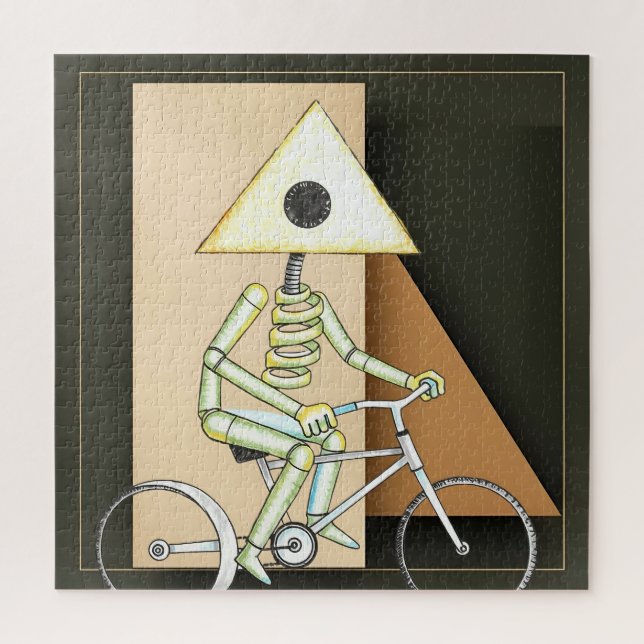 Puzzle Geometric Minimalist Guy on Bike  (Vertical)