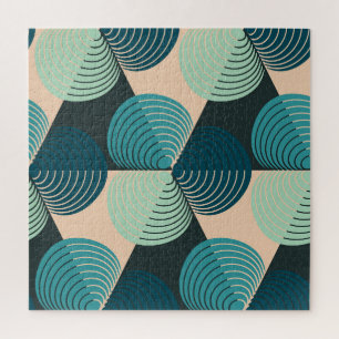 Puzzle Geométrica Marfil-Azul: Elegancia De Tile Retro.