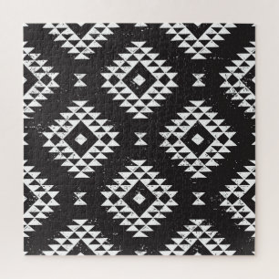 Puzzle Geométrica Navajo: Tribal Blanco Negro.