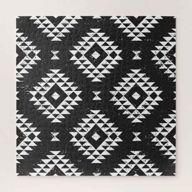 Puzzle Geométrica Navajo: Tribal Blanco Negro. (Vertical)