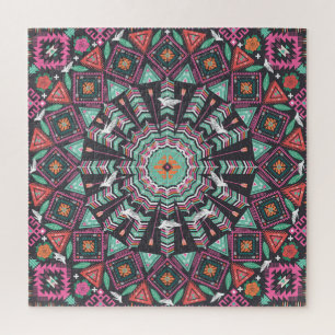 Puzzle Geométrico azteca: patrón de círculo colorido