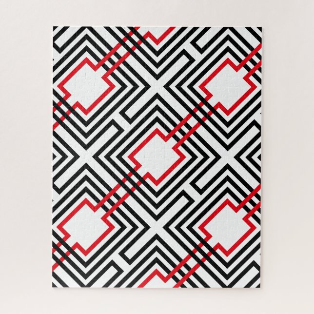 Puzzle Geométrico Rojo Negro y Blanco (Vertical)