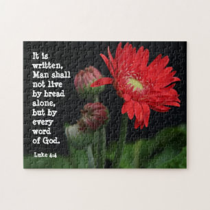Puzzle Gerbera Daisy con Scripture Verse (Lucas 4:4)